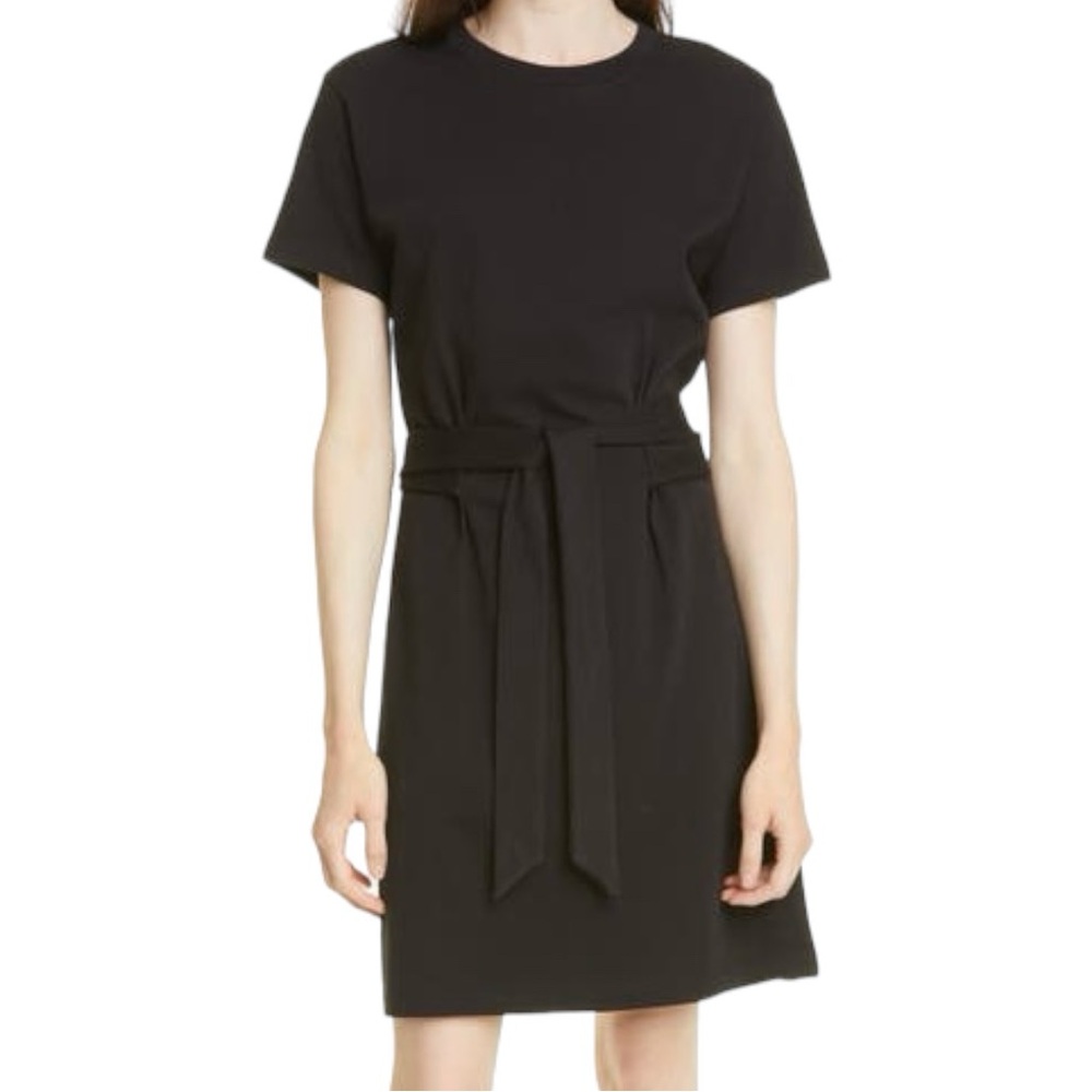 Vince Tie Waist Short Sleeve Black Cotton Dress size medium